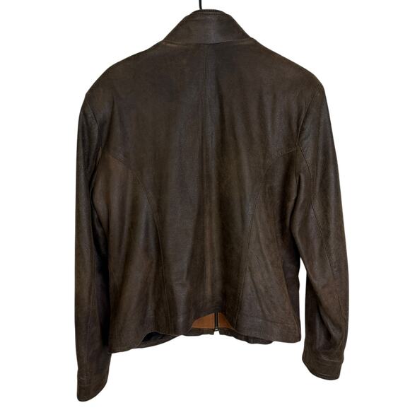 Remy Lambskin Leather Jacket Womens Large Brown Full Zip Snap Handcrafted USA - Picture 3 of 15